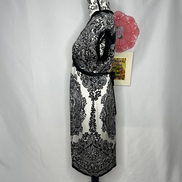 Vintage ICE Paisley Print Black and White Cap Sleeve Dress 8 - Picture 3 of 6